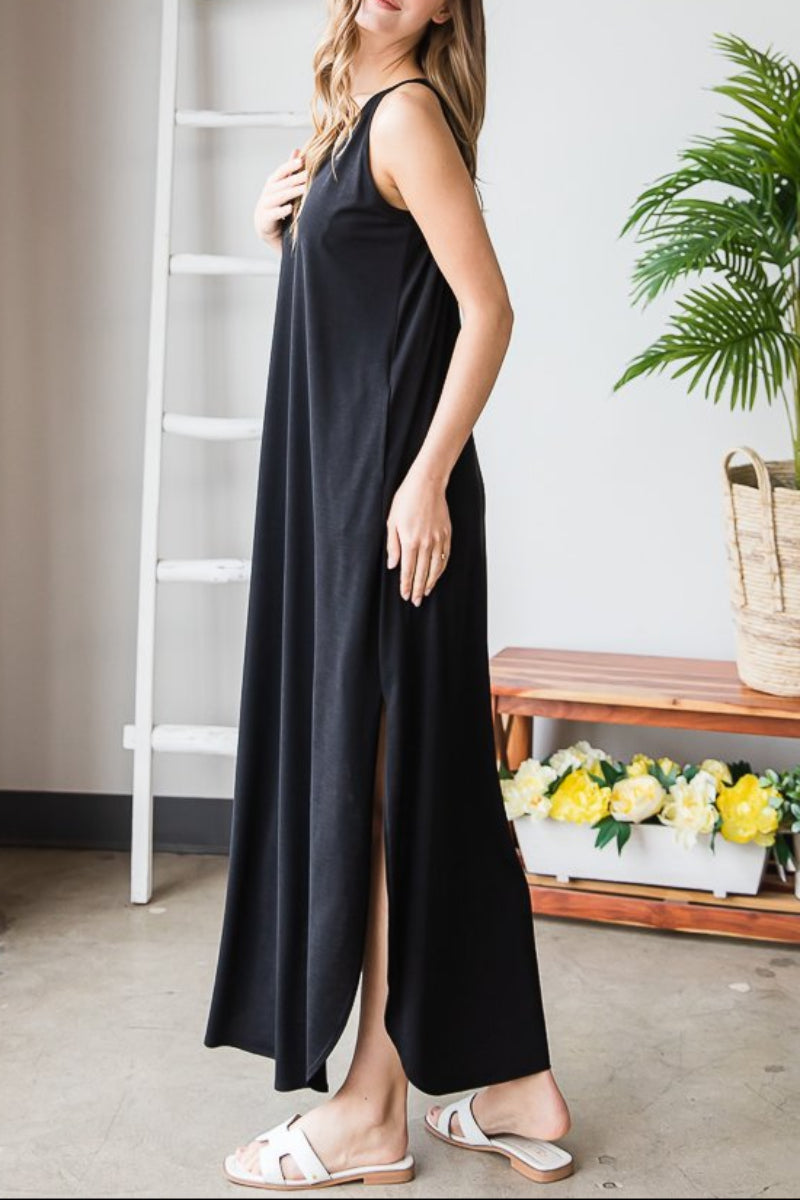 SLEEVELESS V NECK SOLID BULGARI MAXI DRESS HMSD1292
