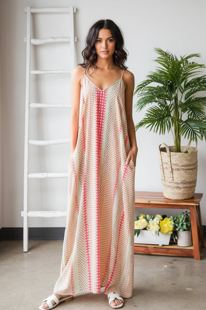 SLEEVELESS V NECK MULTI PRINT MAXI DRESS