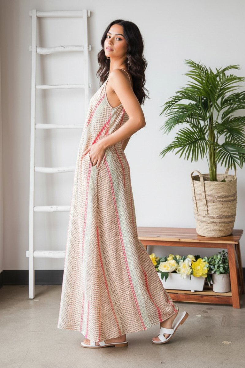 SLEEVELESS V NECK MULTI PRINT MAXI DRESS