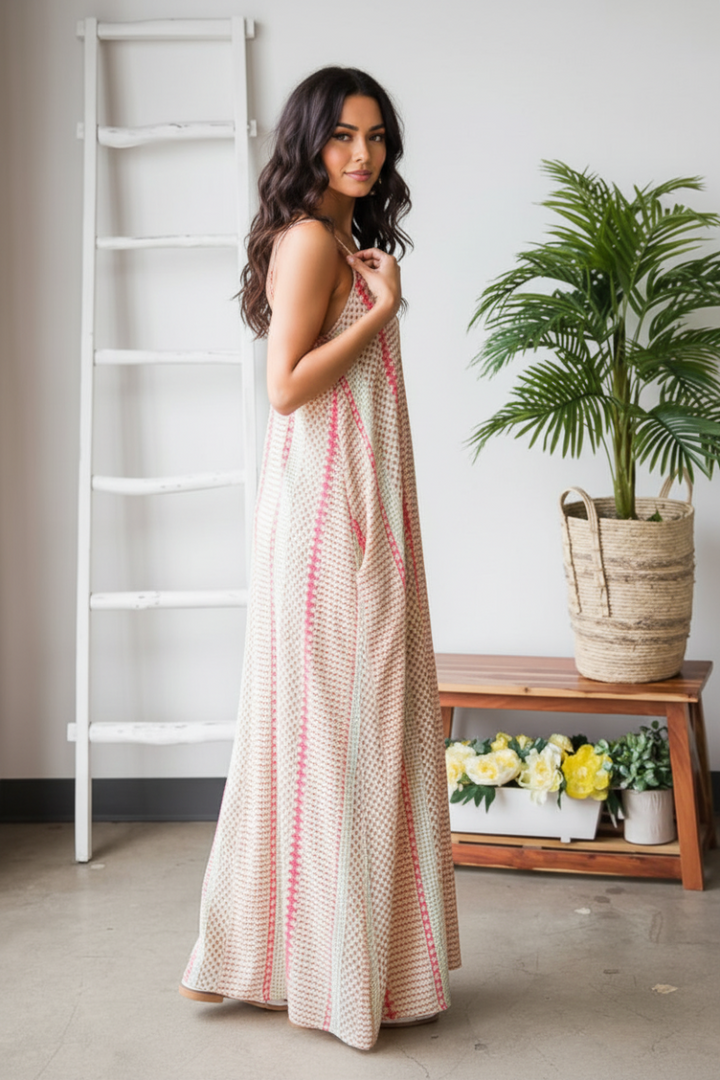 SLEEVELESS V NECK MULTI PRINT MAXI DRESS