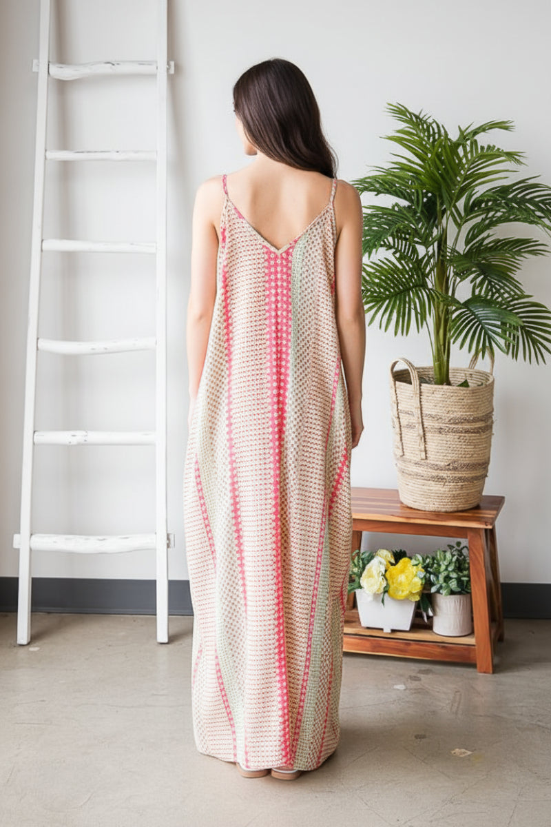 SLEEVELESS V NECK MULTI PRINT MAXI DRESS