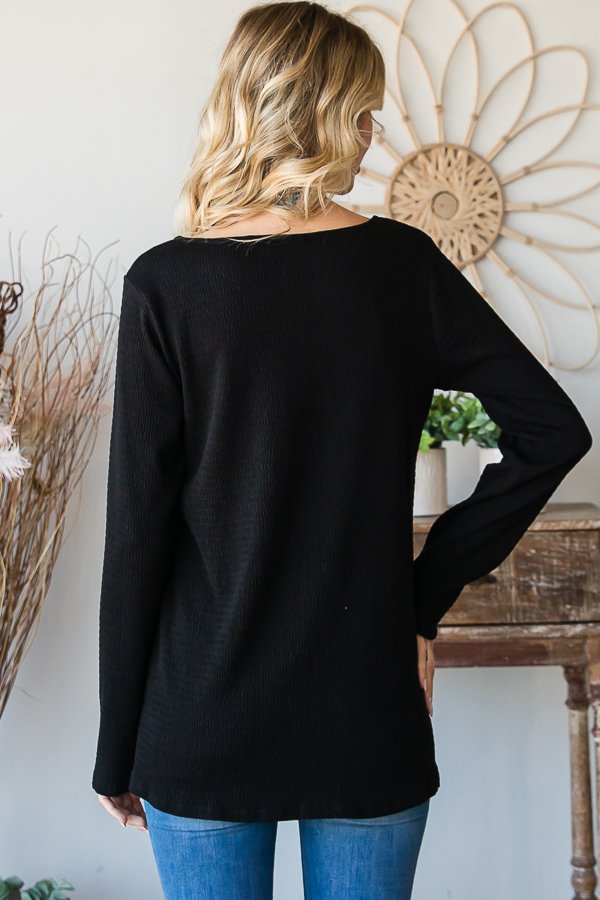 SOLID SMOCKING LONG SLEEVES W/ SNAP BUTTON DETAILED TOP