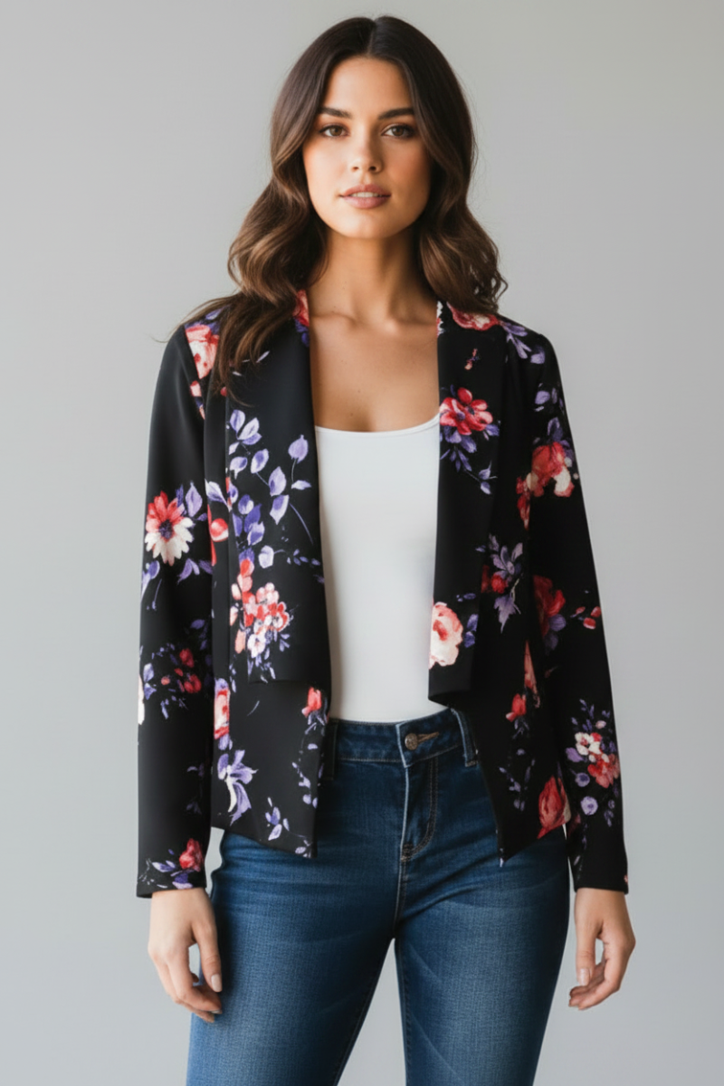 FLORAL PRINT OPEN FRONT BLAZER HMEJ6726