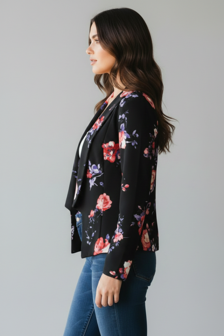 FLORAL PRINT OPEN FRONT BLAZER HMEJ6726