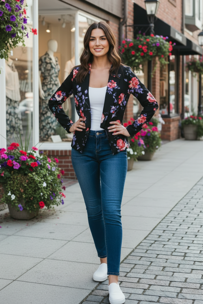FLORAL PRINT OPEN FRONT BLAZER HMEJ6726