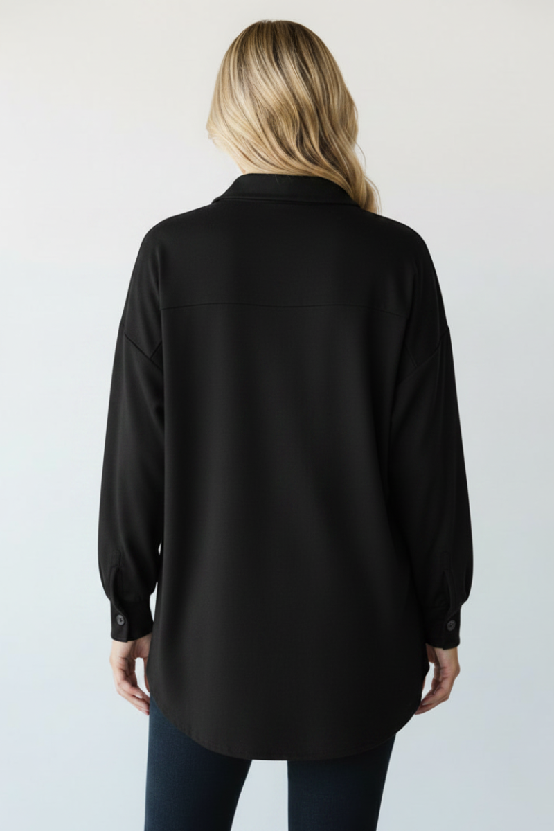 PLUS SIZE SOLID BUTTON DOWN SHACKET TOP HMEJ6733