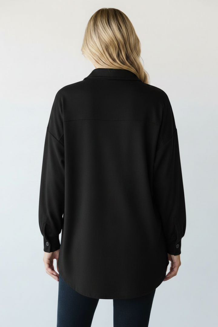 PLUS SIZE SOLID BUTTON DOWN SHACKET TOP HMEJ6733