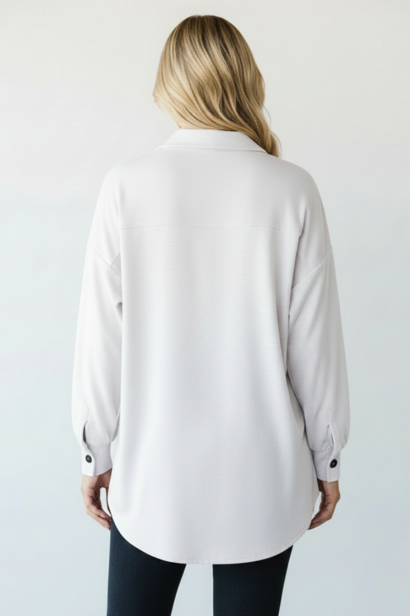 PLUS SIZE SOLID BUTTON DOWN SHACKET TOP HMEJ6733
