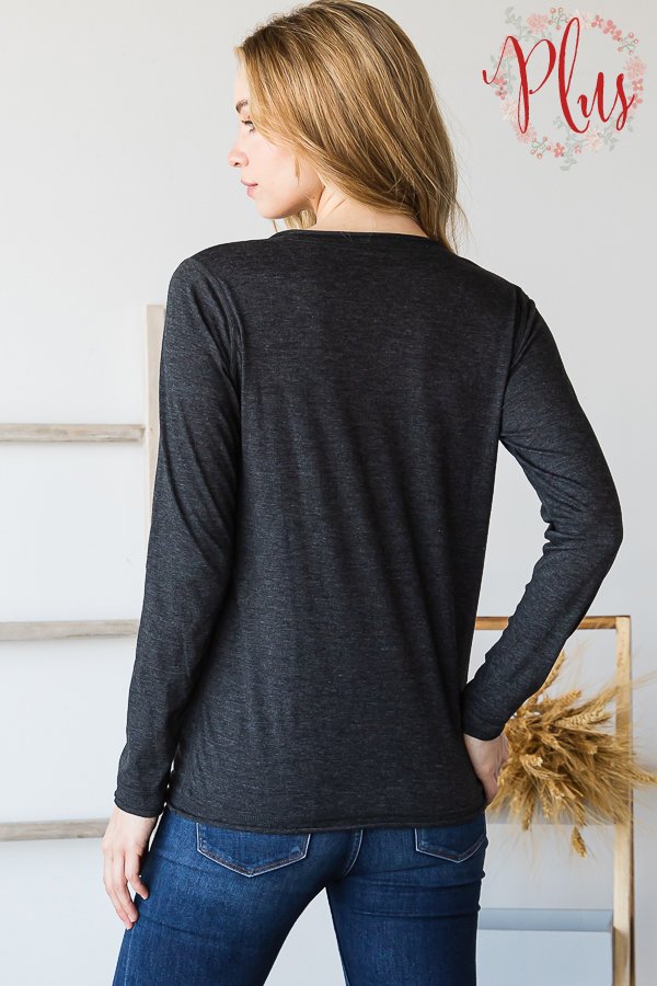 V-NECK RAW EDGE LONG SLEEVES PLUS SIZE TOP HMV114-1-PLUS