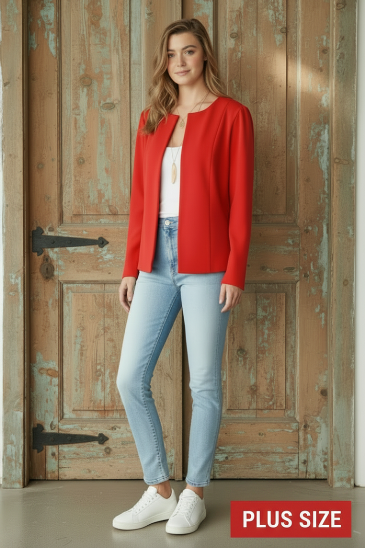 PLUS SIZE LONG SLEEVE OPEN BLAZER TOP HMEJ6702
