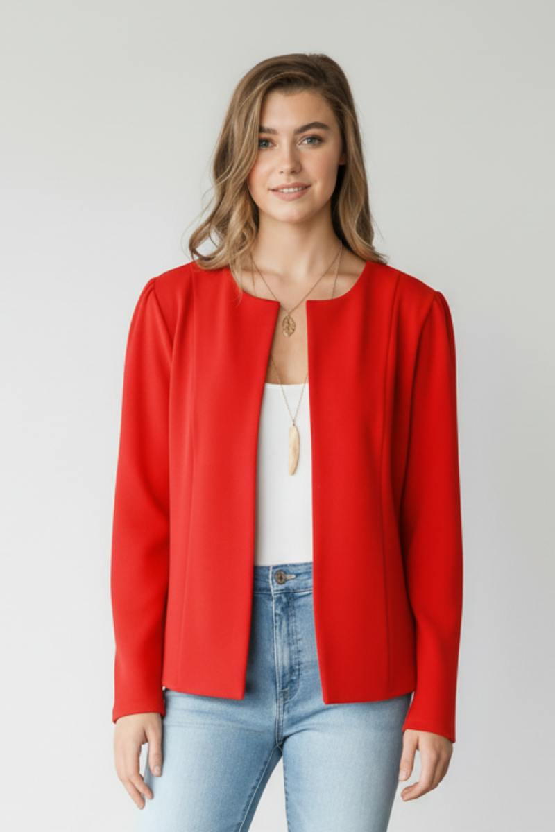PLUS SIZE LONG SLEEVE OPEN BLAZER TOP HMEJ6702