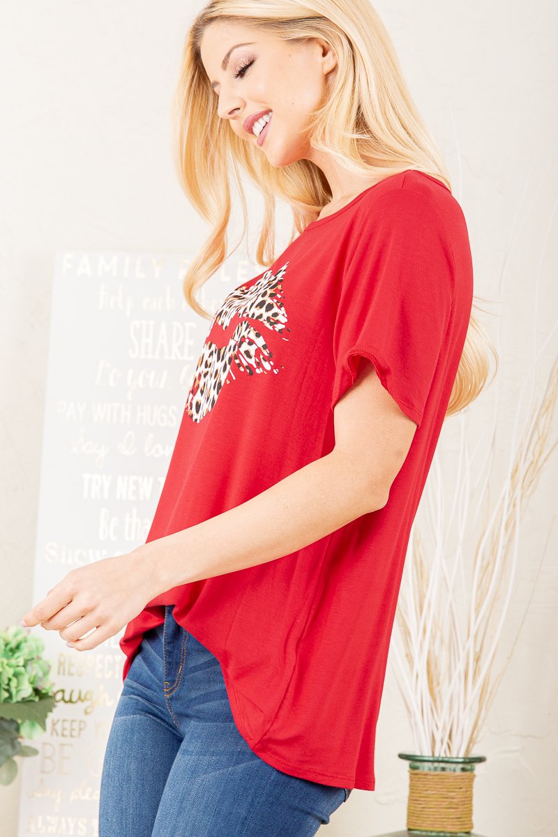 SHORT SLEEVE ROUND NECK SOLID TOP WITH ANIMAL PRINTED-HMET5006