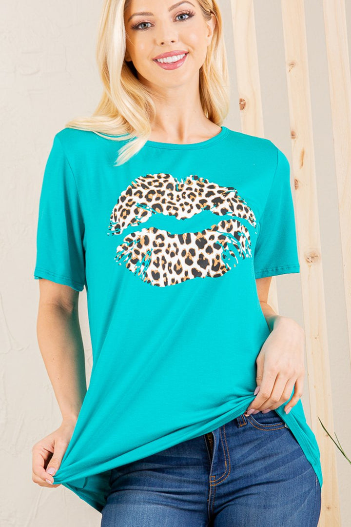 SHORT SLEEVE ROUND NECK SOLID TOP WITH ANIMAL PRINTED-HMET5006