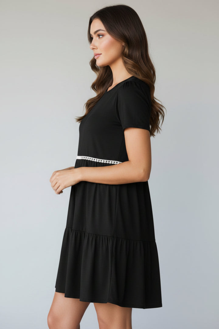 PLUS SIZE TIERED POMPOM LACE DETAIL MINI DRESS HMED6730S