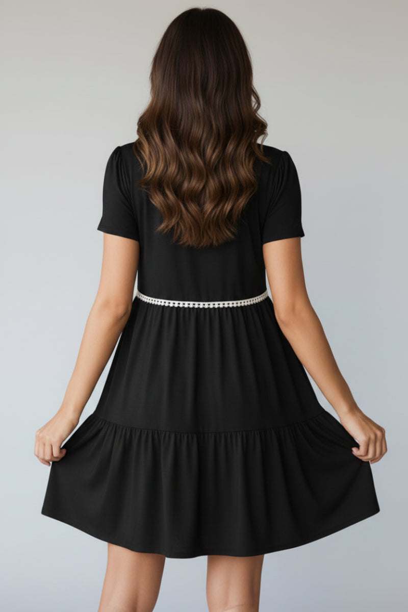 PLUS SIZE TIERED POMPOM LACE DETAIL MINI DRESS HMED6730S