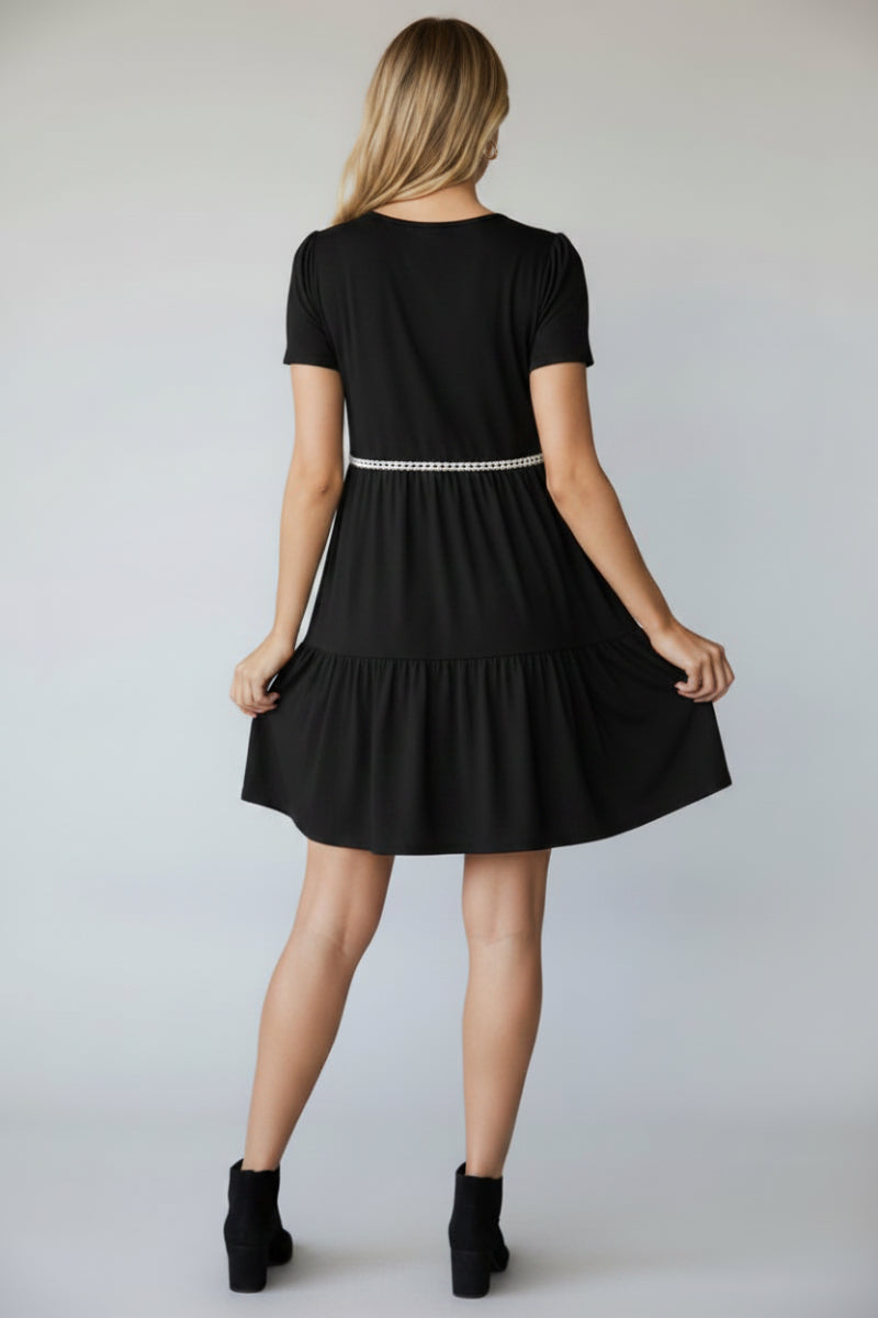 TIERED POMPOM LACE DETAIL MINI DRESS HMED6730S