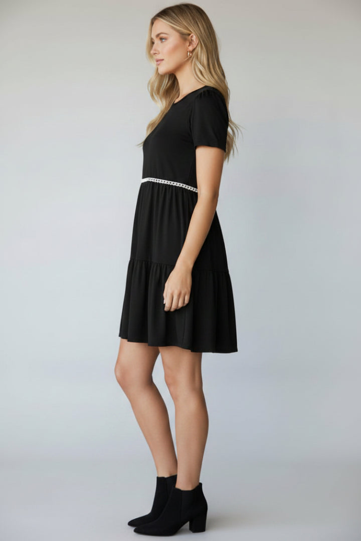 TIERED POMPOM LACE DETAIL MINI DRESS HMED6730S
