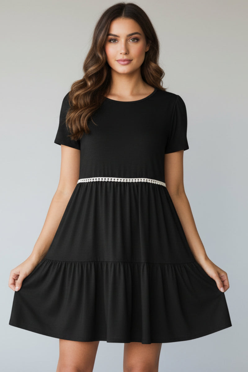 PLUS SIZE TIERED POMPOM LACE DETAIL MINI DRESS HMED6730S