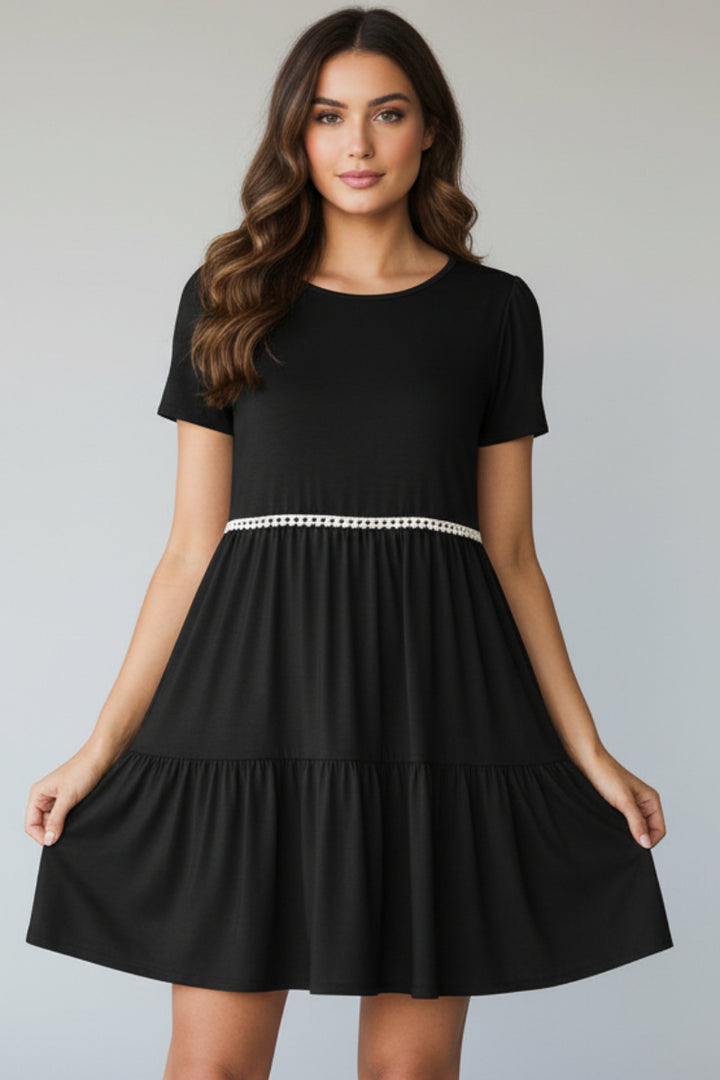 PLUS SIZE TIERED POMPOM LACE DETAIL MINI DRESS HMED6730S