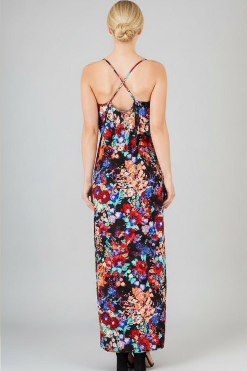 RUFFLED CRISSCROSS BACK DETAIL MAXI DRESS HMED5008-15