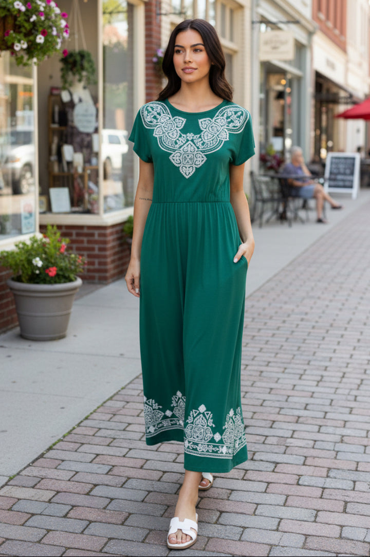 DOLMAN SHORT SLEEVE ROUND NECK SOLID MAXI DRESS