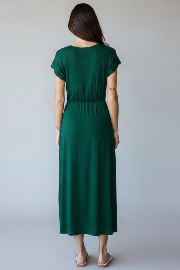 DOLMAN SHORT SLEEVE ROUND NECK SOLID MAXI DRESS
