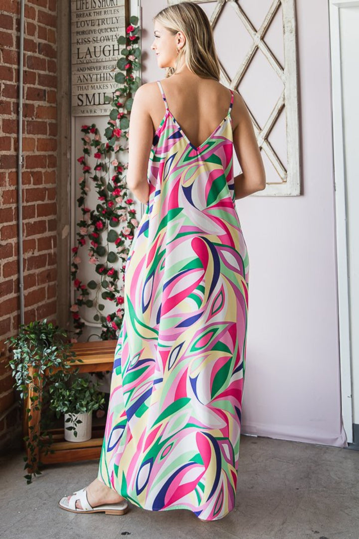 SLEEVELESS V NECK MULTI COLOR PRINT MAXI DRESS-ED