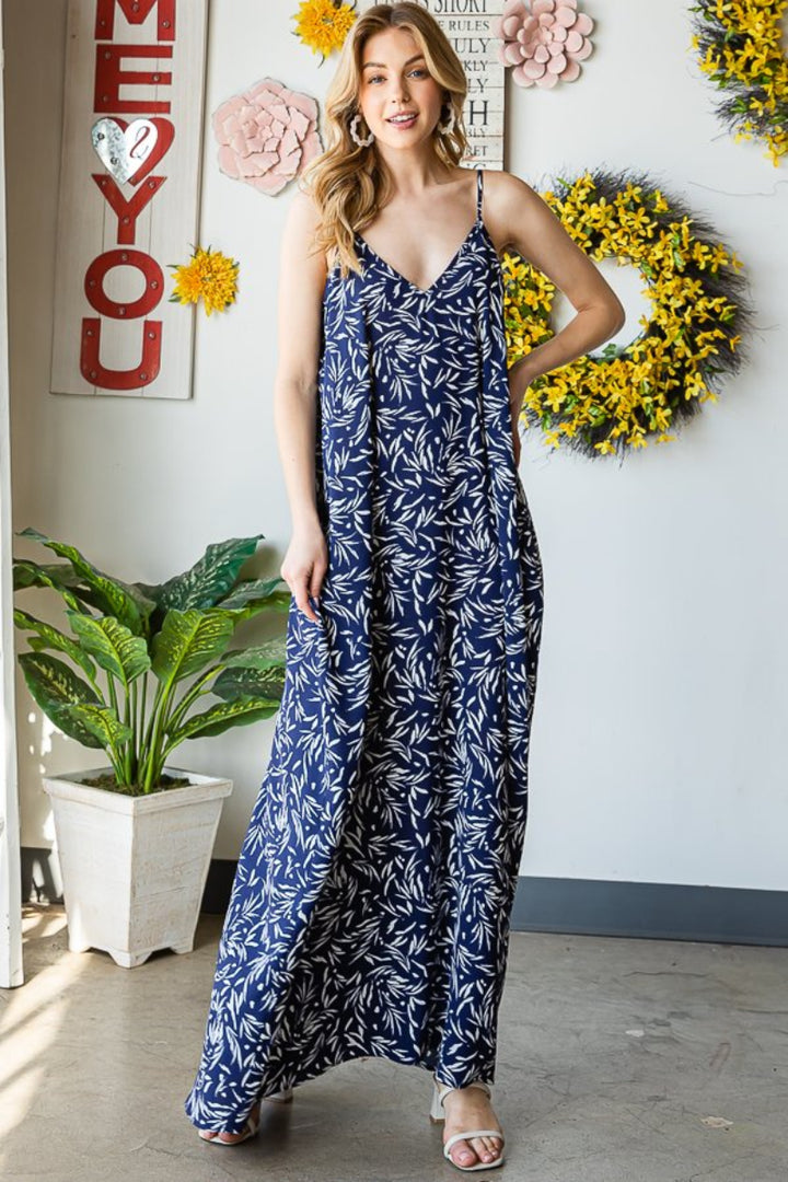 V NECK GEOMETRIC PRINT PLUS SIZE MAXI DRESS