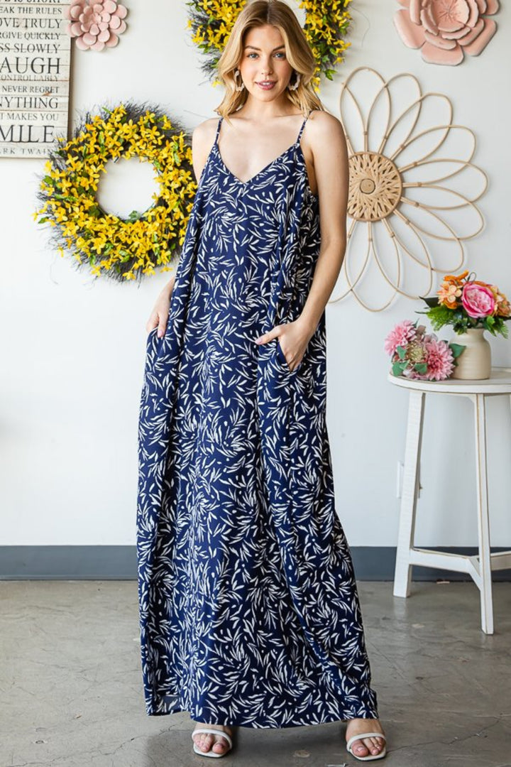 V NECK GEOMETRIC PRINT PLUS SIZE MAXI DRESS