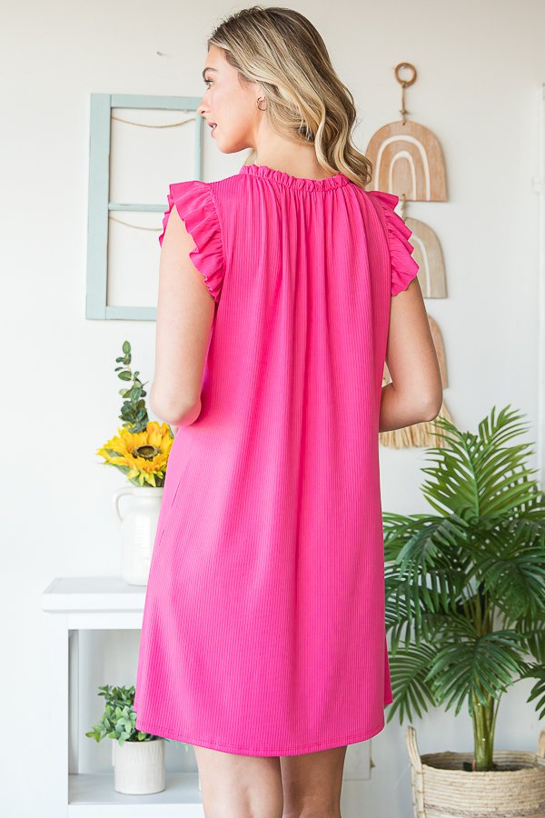 BUTTERFLY SHORT SLEEVE ROUND NECK WITH RUFFLED SOLID MINI DRESS