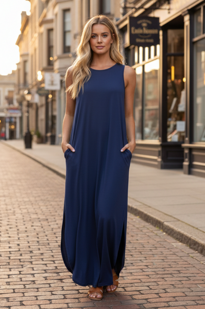 SLEEVELESS SOLID MAXI DRESS HMSD1113S