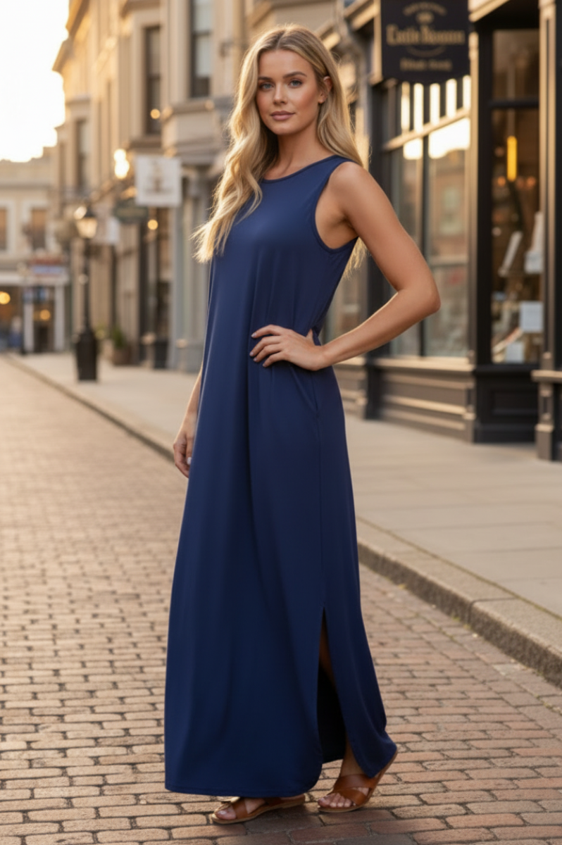 SLEEVELESS SOLID MAXI DRESS HMSD1113S