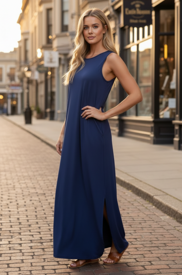 SLEEVELESS SOLID MAXI DRESS HMSD1113S