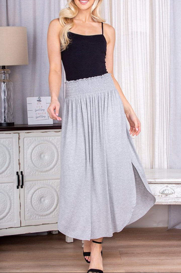 PLUS SOLID ROUND HEM MIDI SKIRT WITH SMOCKED WAIST