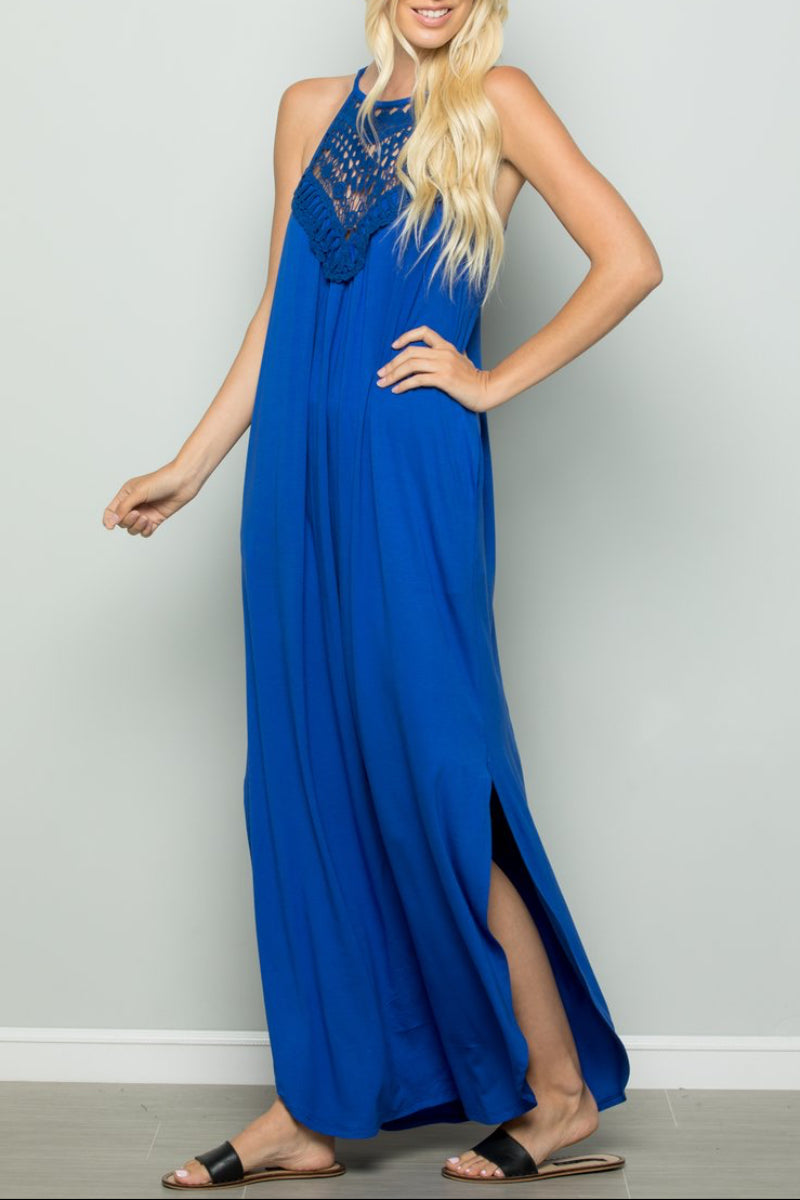 PLUS SIZE SLEEVELESS HALTER NECK SOLID MAXI DRESS HMSD1345S