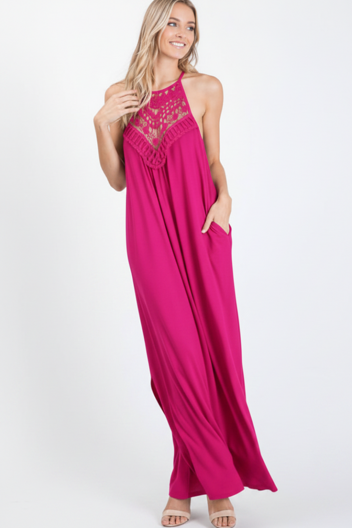 PLUS SIZE SLEEVELESS HALTER NECK SOLID MAXI DRESS HMSD11345S