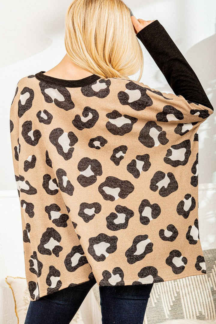 TAUPE ANIMAL PRINT CONTRAST DRAPE DETAIL PLUS SIZE TOP
