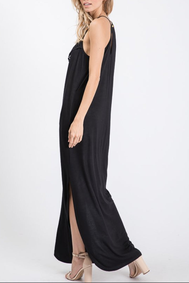 PLUS SIZE SLEEVELESS HALTER NECK SOLID MAXI DRESS HMSD1345S
