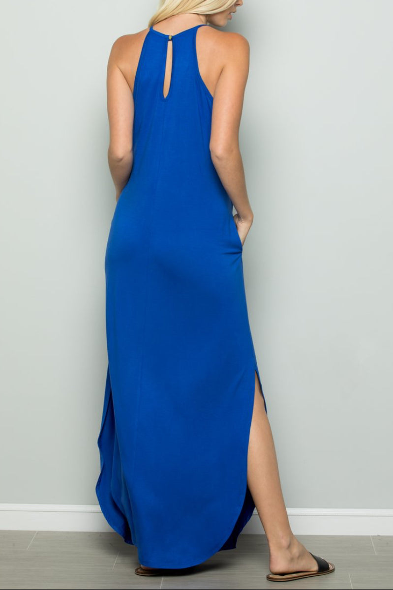 PLUS SIZE SLEEVELESS HALTER NECK SOLID MAXI DRESS HMSD1345S