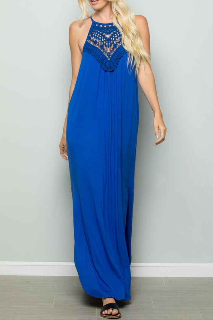 PLUS SIZE SLEEVELESS HALTER NECK SOLID MAXI DRESS HMSD1345S