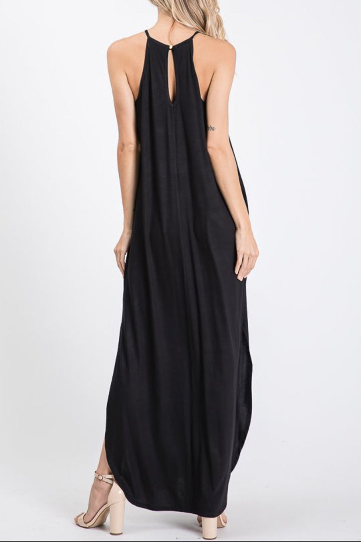 PLUS SIZE SLEEVELESS HALTER NECK SOLID MAXI DRESS HMSD1345S