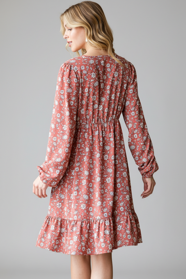 PLUS SIZE FLORAL PRINT PUFF SLEEVE BABYDOLL MINI DRESS HMED6786