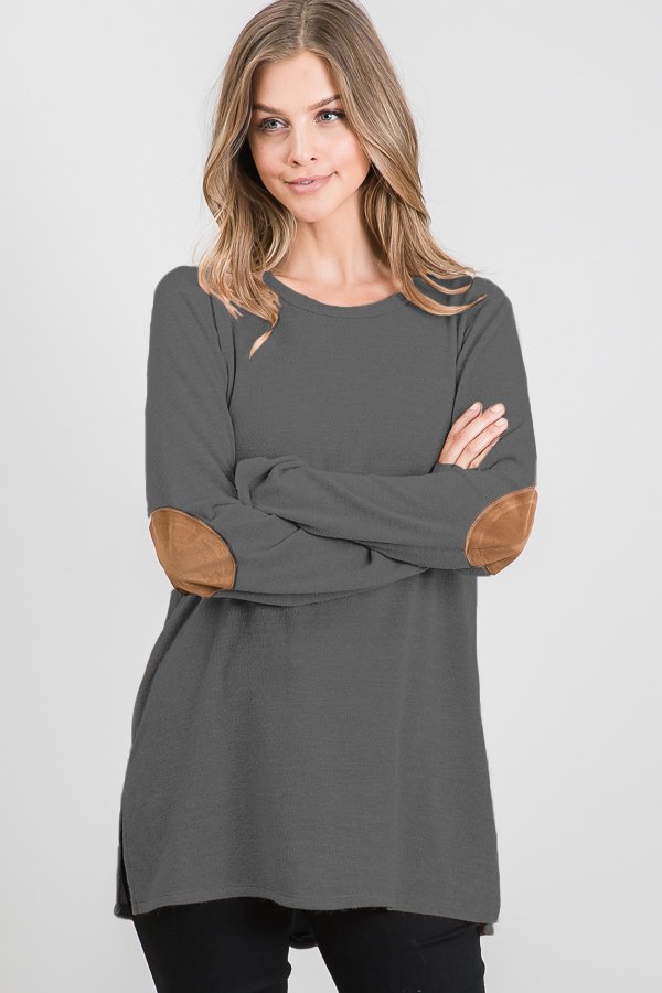 ELBOW PATCH BUTTON BACK DETAIL PLUS SIZE TOP