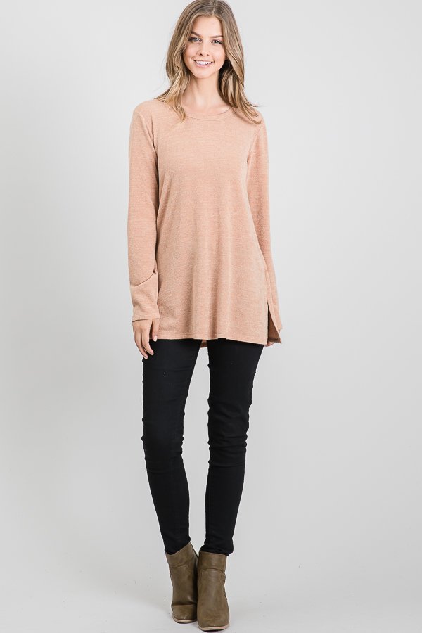 ELBOW PATCH BUTTON BACK DETAIL PLUS SIZE TOP