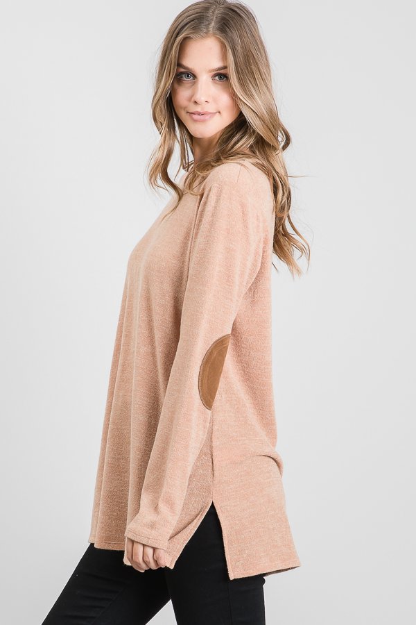 ELBOW PATCH BUTTON BACK DETAIL PLUS SIZE TOP