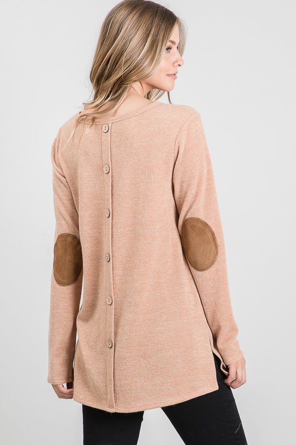 ELBOW PATCH BUTTON BACK DETAIL PLUS SIZE TOP