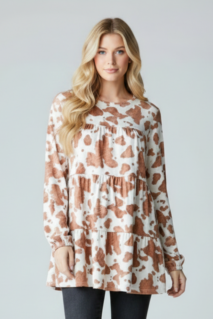 ANIMAL PRINT PUFF SLEEVE BABYDOLL TOP HMET7326