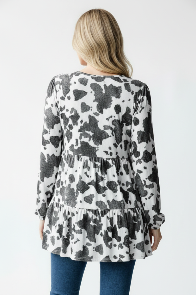 PLUS-ANIMAL PRINT PUFF SLEEVE BABYDOLL TOP HMET7326