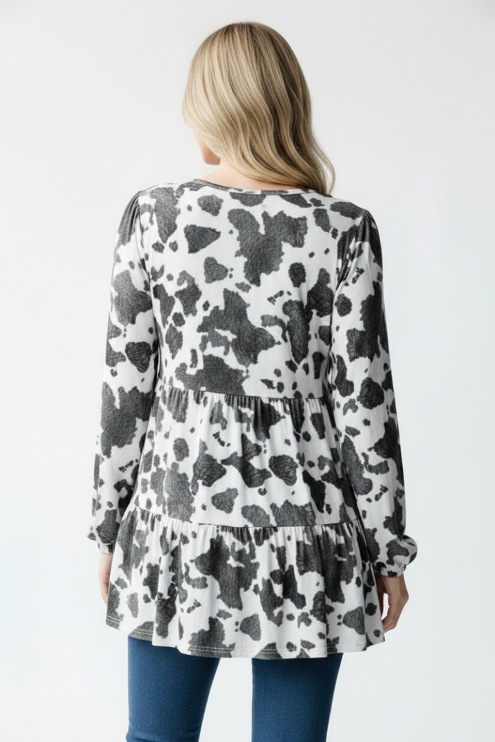 PLUS-ANIMAL PRINT PUFF SLEEVE BABYDOLL TOP HMET7326