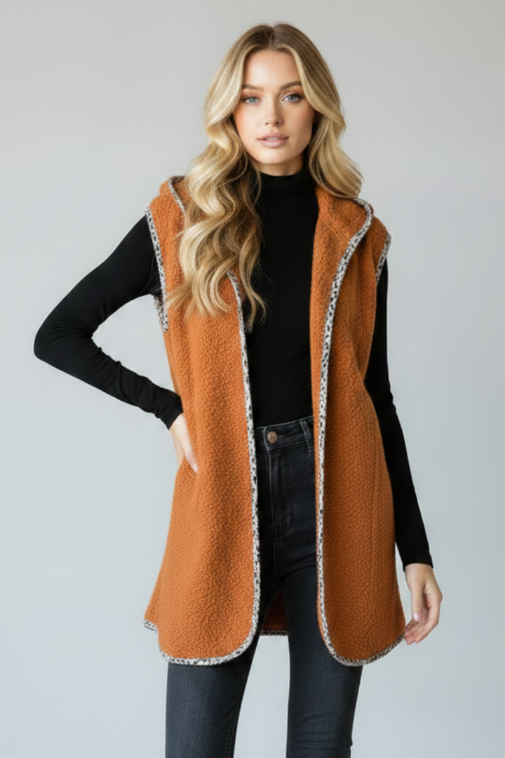 PLUS SIZE SLEEVELESS FUZZY ANIMAL CONTRAST VEST HMEJ6719